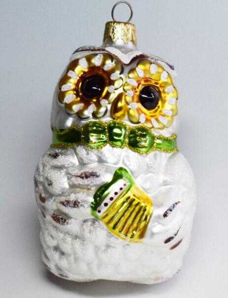 Hand Decorated Glass Keepsake Ornament - Owl With Accordion Design