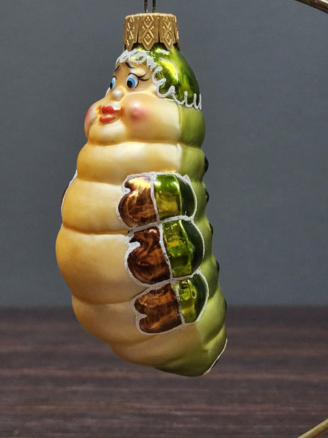 Hand Decorated Glass Keepsake Ornament - Charming Fat Caterpillar Design