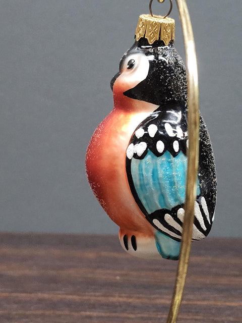 Hand Decorated Glass Keepsake Ornament - Charming Bull Finch  Design