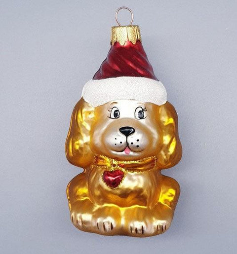 Hand Decorated Glass Keepsake Ornament - Charming Dog In Hat Design