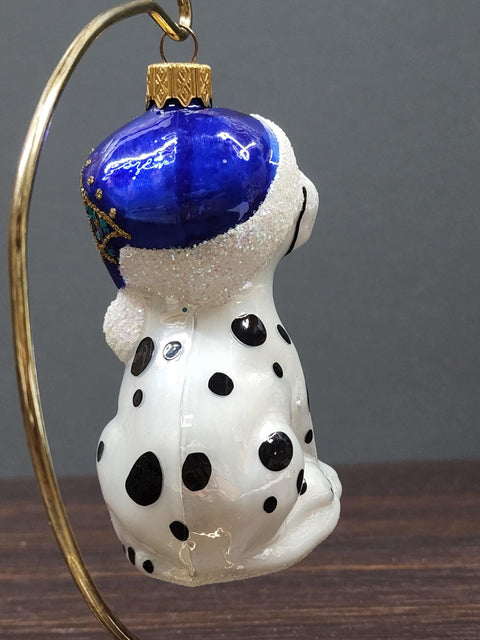 Hand Decorated Glass Keepsake Ornament - Dalmatian With Stocking Design