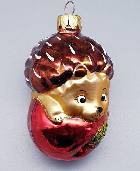 Hand Decorated Glass Keepsake Ornament - Charming Hedgehog In Apple Design