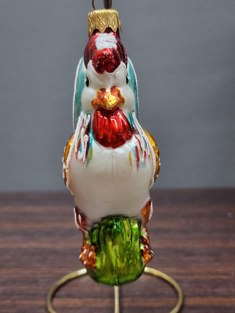 Hand Decorated Glass Keepsake Ornament - Charming Rooster Design