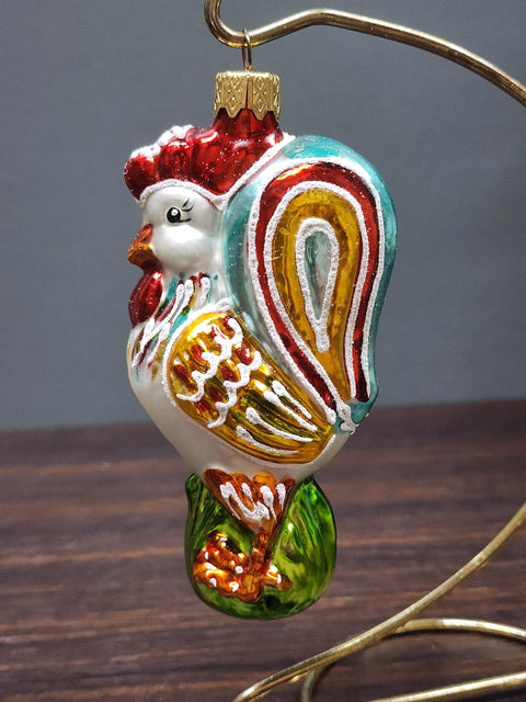 Hand Decorated Glass Keepsake Ornament - Charming Rooster Design