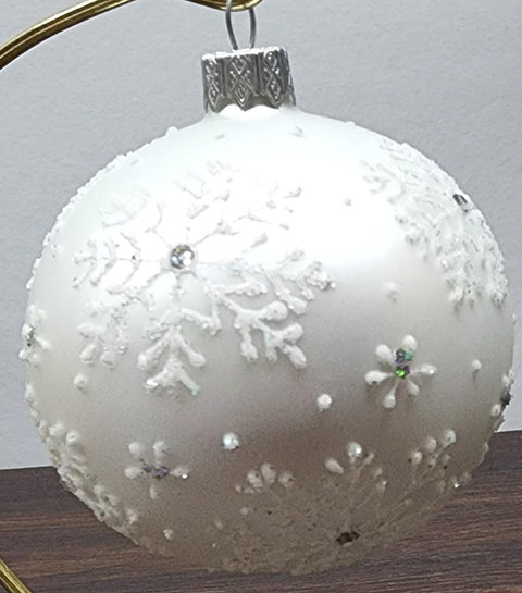 Silver Blown Glass Ornament - Handcrafted - Large Snowflake Design