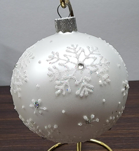 Silver Blown Glass Ornament - Handcrafted - Large Snowflake Design