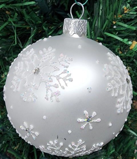 Silver Blown Glass Ornament - Handcrafted - Large Snowflake Design