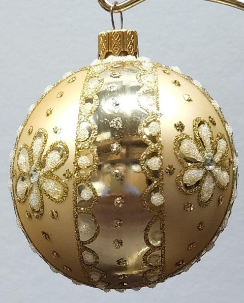 Gold Blown Glass Ornament - Handcrafted - Daisy Flower Design