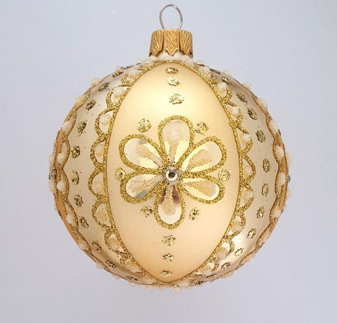 Gold Blown Glass Ornament - Handcrafted - Daisy Flower Design