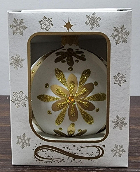 Gold Blown Glass Ornament - Handcrafted - White Finish Design