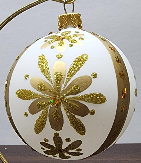 Gold Blown Glass Ornament - Handcrafted - White Finish Design