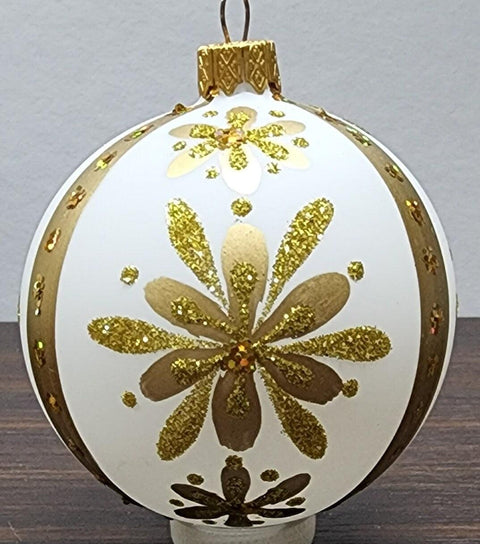 Gold Blown Glass Ornament - Handcrafted - White Finish Design