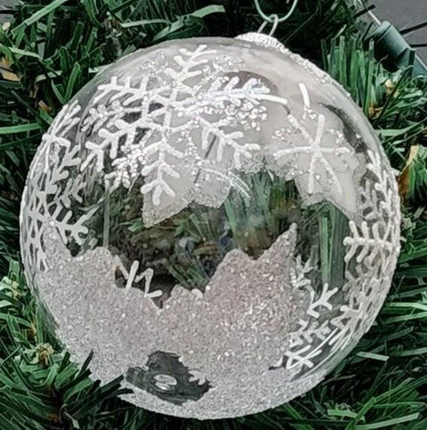 Clear  Blown Glass Ornament - Handcrafted - Large Snowflake Design