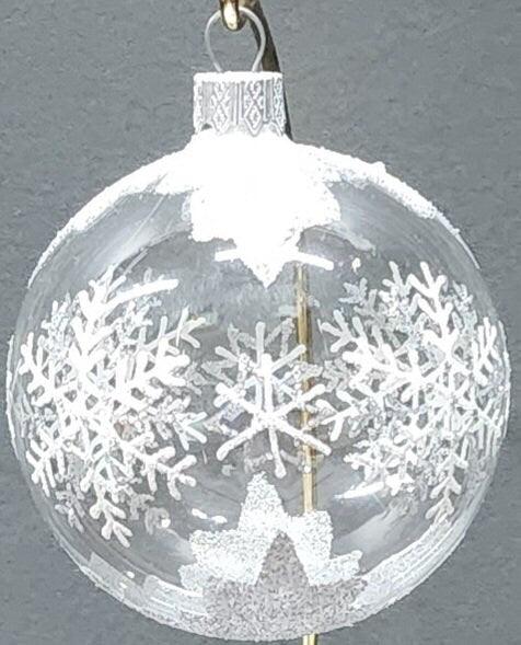 Clear  Blown Glass Ornament - Handcrafted - Large Snowflake Design