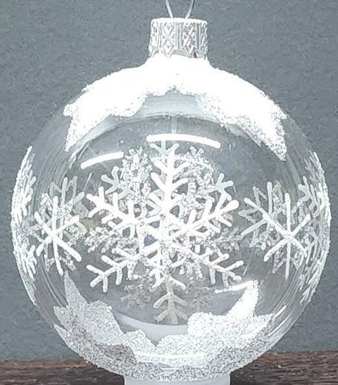 Clear  Blown Glass Ornament - Handcrafted - Large Snowflake Design