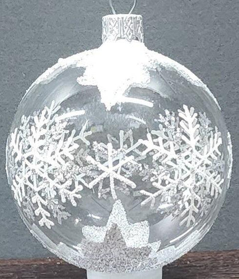 Clear  Blown Glass Ornament - Handcrafted - Large Snowflake Design