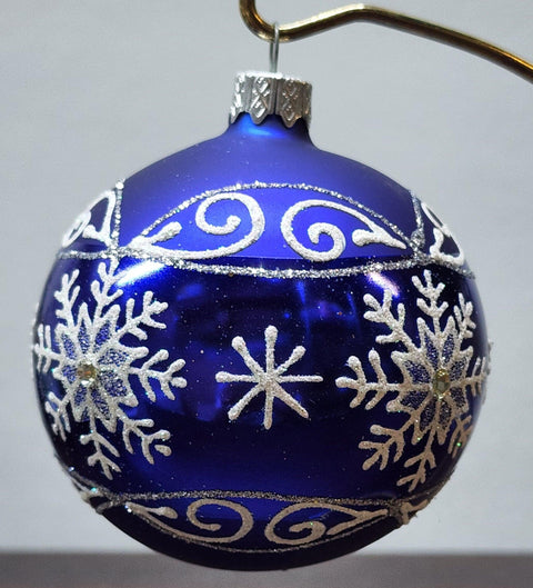 Blue Blown Glass Ornament - Handcrafted - Large Snowflake Design