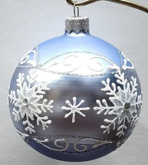 Light Blue Blown Glass Ornament - Handcrafted - Large Snowflake Design