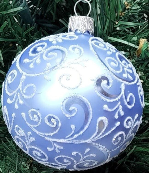 Light Blue Blown Glass Ornament - Handcrafted - Hand Made - Modern Design