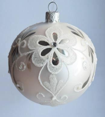 Silver Blown Glass Ornament - Handcrafted - Flower Design