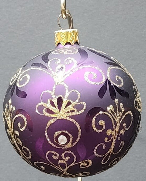 Purple Blown Glass Ornament - Handcrafted - Pineapple  Design