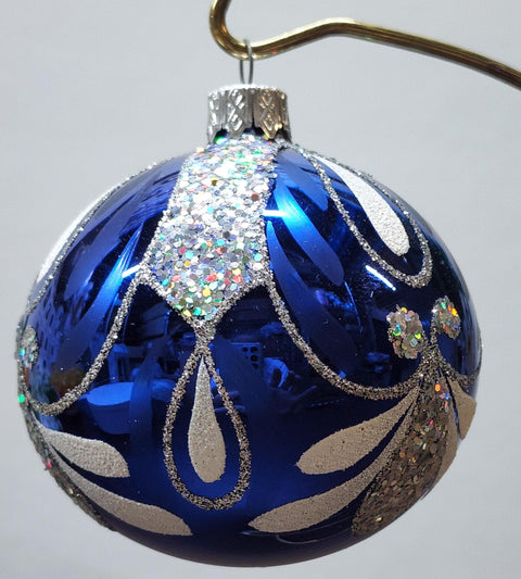 Blue Blown Glass Ornament - Handcrafted - Bumble Bee Design