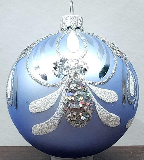 Light Blue Blown Glass Ornament - Handcrafted - Bumble Bee Design