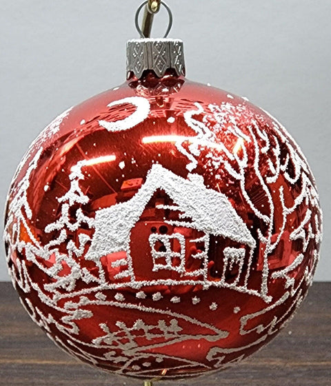 Red Blown Glass Ornament - Handcrafted -  White Cabins Design