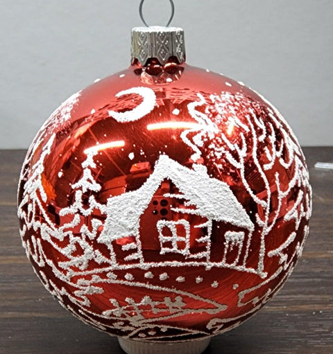 Red Blown Glass Ornament - Handcrafted -  White Cabins Design