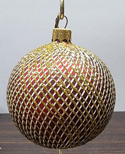 Red Blown Glass Ornament - Handcrafted -  Disco Ball Design