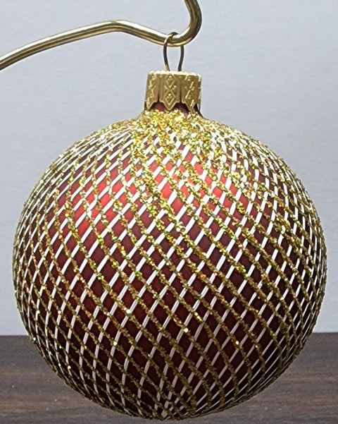 Red Blown Glass Ornament - Handcrafted -  Disco Ball Design