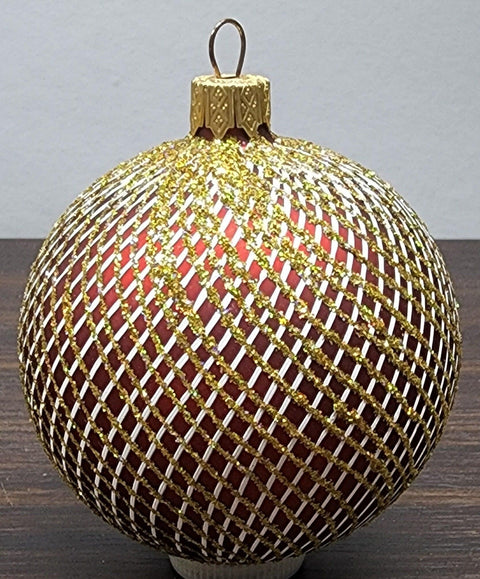 Red Blown Glass Ornament - Handcrafted -  Disco Ball Design