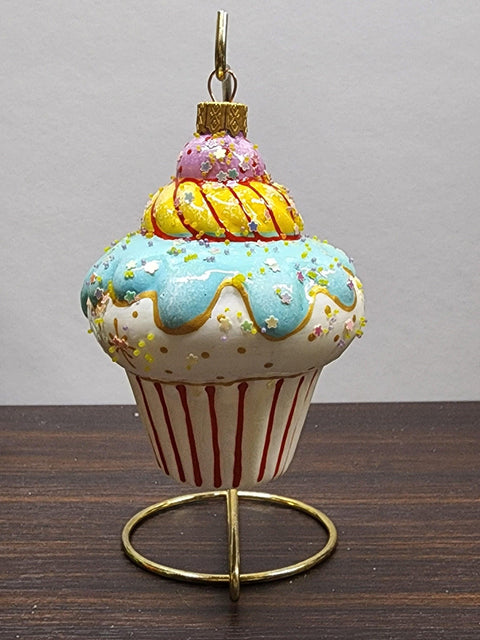 Hand Decorated Glass Keepsake Ornament - Charming Cupcake  Design