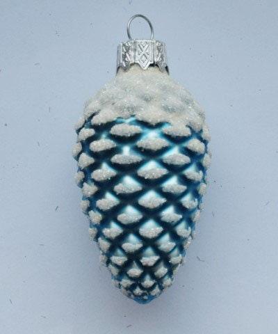 Hand Decorated Glass Keepsake Ornament - Charming Blue Pinecone Design