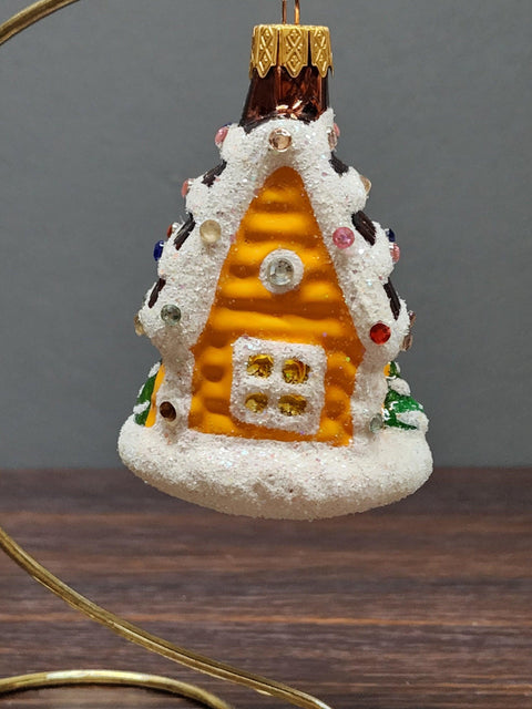 Hand Decorated Glass Keepsake Ornament - Charming Candy House Design