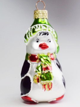 Hand Decorated Glass Keepsake Ornament - Charming Small Penguin Design