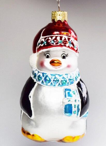 Hand Decorated Glass Keepsake Ornament - Charming Penguin Design