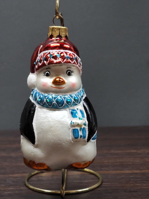 Hand Decorated Glass Keepsake Ornament - Charming Penguin Design