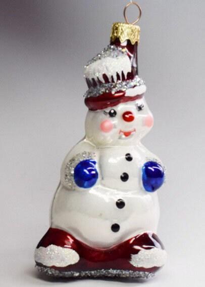 Hand Decorated Glass Keepsake Ornament - Charming Snowman Design