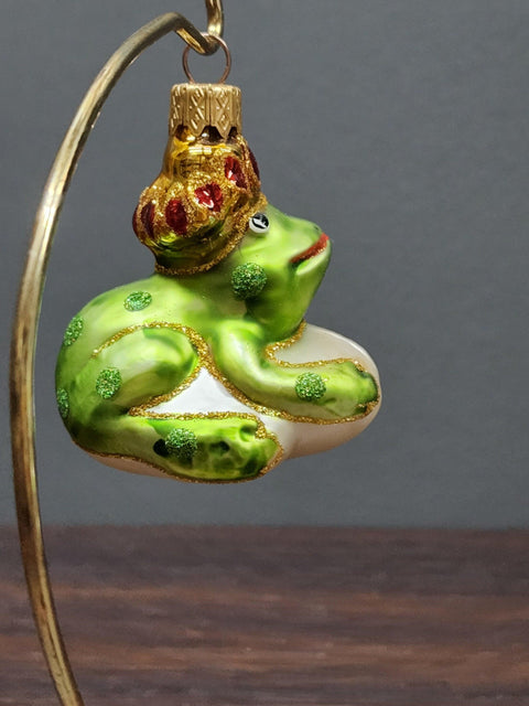 Hand Decorated Glass Keepsake Ornament - Charming Frog Prince Design