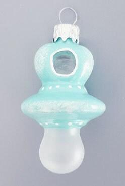 Hand Decorated Glass Keepsake Ornament - Charming Blue Pacifier Design