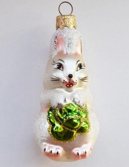 Hand Decorated Glass Keepsake Ornament - Charming Bunny With Lettuce Design