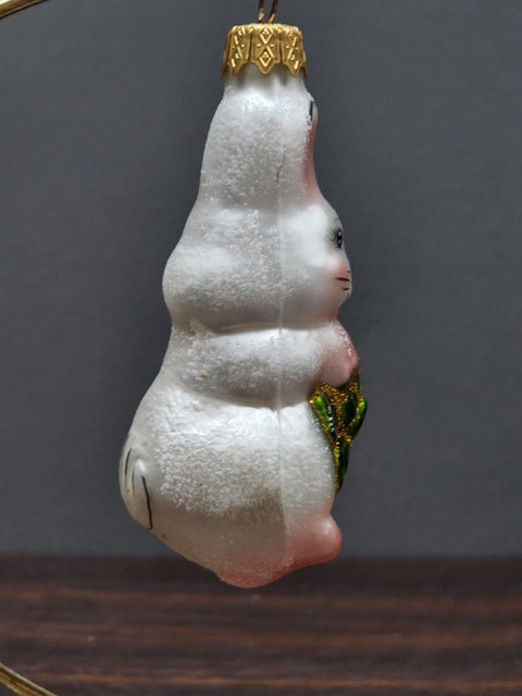 Hand Decorated Glass Keepsake Ornament - Charming Bunny With Lettuce Design