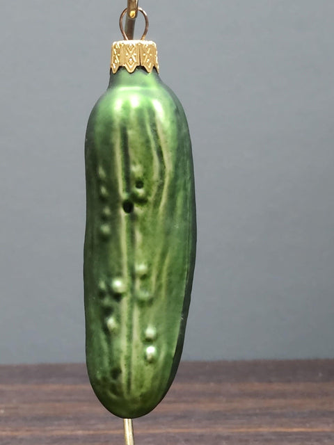 Hand Decorated Glass Keepsake Ornament - Charming Large Pickle Design