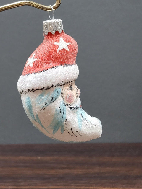 Hand Decorated Glass Keepsake Ornament - Charming Moonhead Santa Design