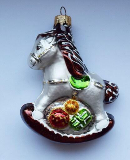 Hand Decorated Glass Keepsake Ornament - Charming Rocking Horse Design