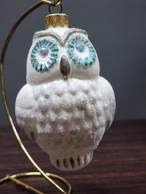 Hand Decorated Glass Keepsake Ornament - Charming White Owl Design