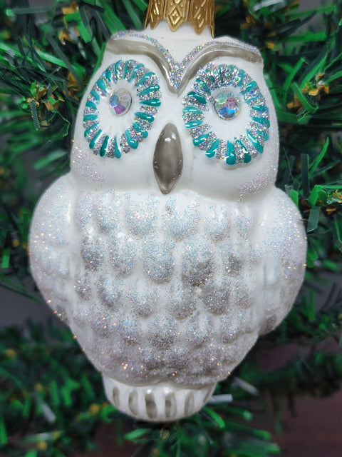 Hand Decorated Glass Keepsake Ornament - Charming White Owl Design