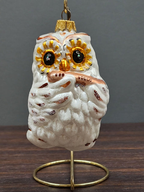 Hand Decorated Glass Keepsake Ornament - Charming Owl With Flute Design