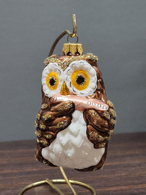 Hand Decorated Glass Keepsake Ornament - Charming Owl w/ Flute Design